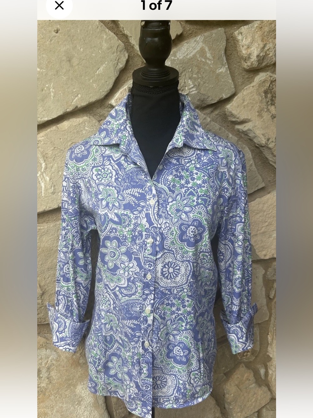 Brooks Brothers Women’s Shirt Size 8 Cotton Silk No Iron Floral Blue White EC